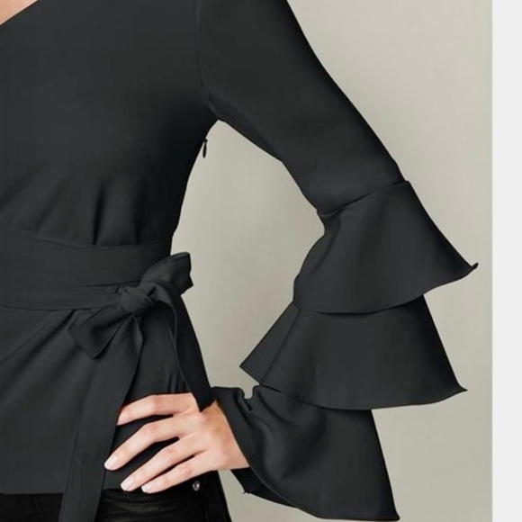 VENUS Ruffle Off the Shoulder One Sleeve Tie Waist Top - Picture 11 of 16